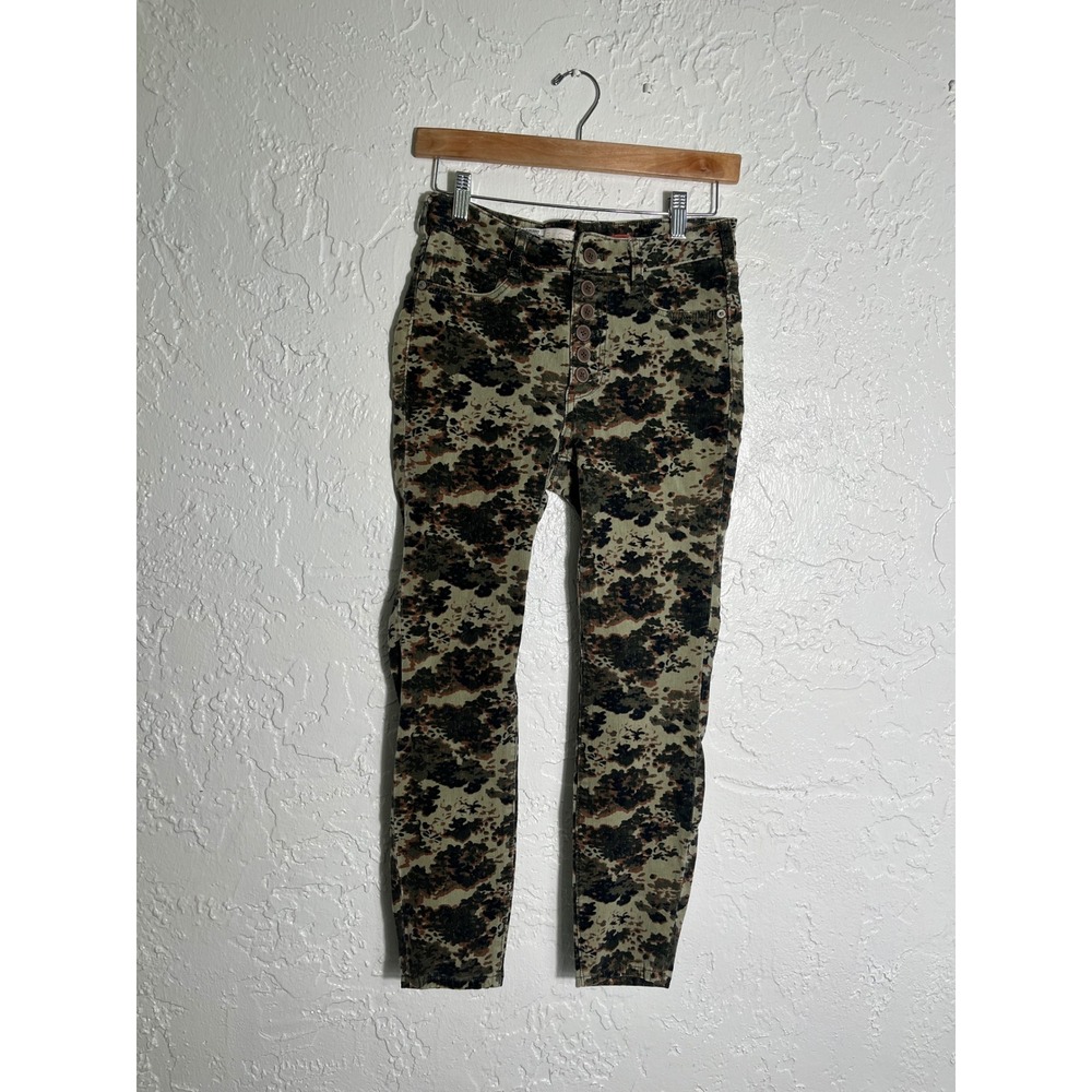 Pilcro Anthropologie Floral Camo Print Corduroy Skinny Jeans Button Fly Green 28